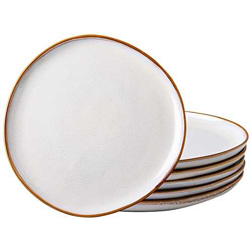 AmorArc Ceramic Dinner Plates Set of 6 105 Inch Handmade Reactive Glaze Stoneware Plates Large Rustic Shape Dinnerware Dish Set for Kitchen Microwave  Dishwasher Safe Scratch Resistant  Ivory