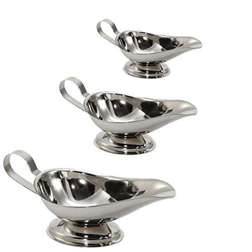 3 Piece Stainless Steel Gravy Boat Set Small Medium and Large Size Combo