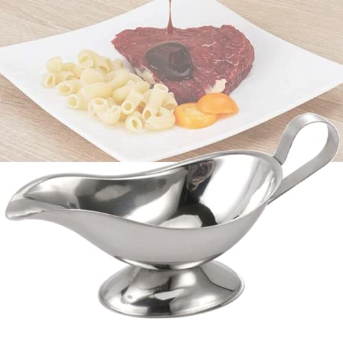 Gravy Boat Stainless Steel Gravy Bowl Container Pourer Gravy Sauce Boat with Saucer Stand Sauce Boat for Salad Dressing Milk Western steak and black pepper