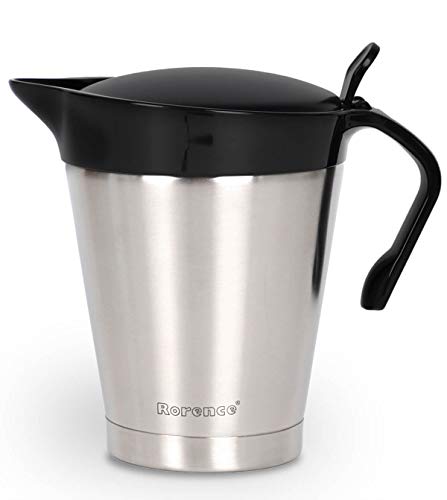 Rorence Stainless Steel Double Insulated Gravy Boat Sauce Jug with Hinged Lid for Thanksgiving Dinner  32 Oz