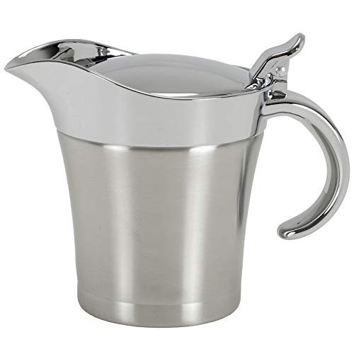 Yopay Gravy Boat 304 Stainless Steel Double Insulated Sauce Jug with Hinged Lid SteakSaucePot 16 Ounce Capacity Dishwasher safe