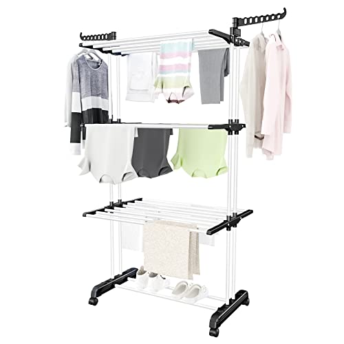 Clothes Drying Rack 4Tier Oversize Collapsible Clothes Drying RackStainless Steel Laundry Garment Dryer Stand Stainless Steel FreeStanding Laundry Stand for Towels Clothes Shoes White  Black