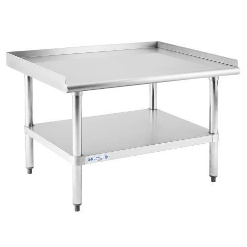 Hally Stainless Steel Equipment Stand 28x36 Inches with Undershelf NSF Commercial Prep  Work Table with Rear and Side Risers Heavy Duty Grill for Kitchen Bar Restaurant Home and Hotel
