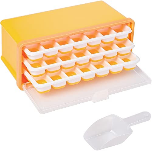 Ice Cube Tray  Ice Tray Silicone Ice Cube Tray with Bin Ice Cube Trays for Freezer with Lid 3 Pack Ice Tray with Ice Bucket Ice Scoop Mini Ice Maker Easy Release Ice Cube Ice Molds for Whiskey