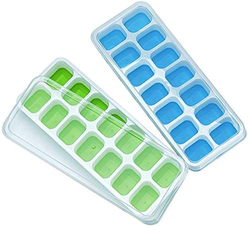 Ice Cube Trays Silicone EasyRelease and Flexible 14Ice Trays with SpillResistant Removable Lid BPA Free Durable and Dishwasher Safe 2 Pack