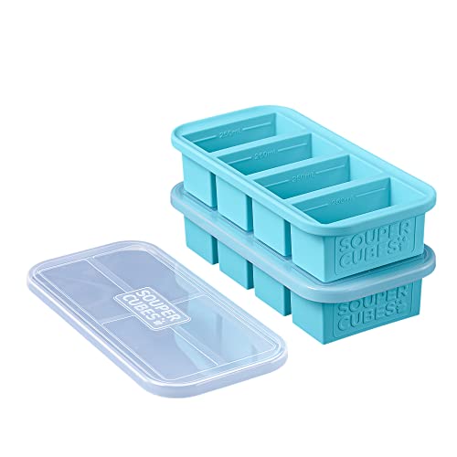 Souper Cubes 1Cup ExtraLarge Silicone Freezing Tray with Lid  2 pack  makes 8 perfect 1cup portions  freeze soup broth or sauce