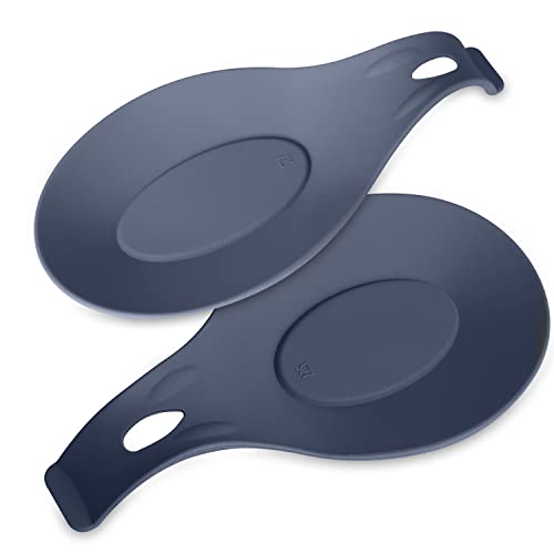 Silicone Spoon Rest for Stove Top  Set of 2  HEAT RESISTANT  EASY  CLEAN Spoon Holder for Stove Top  Nonstick Sturdy Silicon Spoon Rest for Kitchen Counter  Spatula Rest HOLDS 2 LARGE UTENSILS