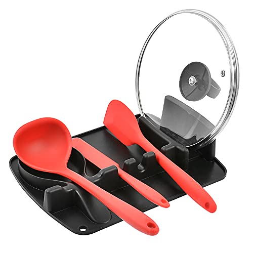 Silicone Spoon Rest for Stove Top with pot lid holder Upgrade 3 in 1 Larger Size Utensil Holder with 3 Slots  1 Spoon and pot lid HolderCool Kitchen Gadget Keeps Countertops Clean