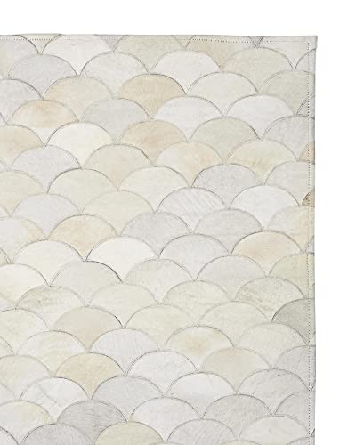 Allen Home Cowhide Jacquard 3X5 4X6 5X8 6X9 8X10 9X12 Modern Scalloped Hide Rug Half Moon Natural Beige Cream Silver Leather Handwoven flatweave Patchwork Hand Made Hairhide Area Rugs Carpet (5X8)