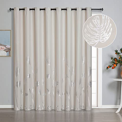 Estelar Textiler Cream Beige Curtain for Sliding Door 100W x 84L Inch Long Silver Palm Curtain Light Filtering Window Energy Saving Curtain for Living Room83ft Wide x7ft Long 1 Panel