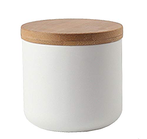 Ceramic Pure Color Sugar Bowl Spice Jar Storage Pot with Wooden Lid