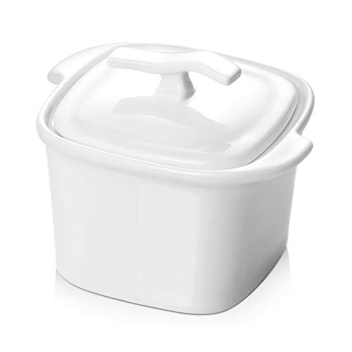 Dowan Porcelain Sugar Bowl 8 oz Sugar Bowl With Lid Ceramic Sugar Container White Sugar Bowl for Sugar Cube Salt Chili Powder and Any Seasonings Dishwasher Oven Safe