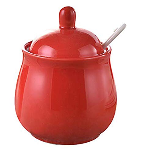 FUYU Ceramic Sugar Bowl Spice Jar with Lid and Spoon Seasoning Box Condiment Pot
