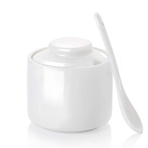 ONTUBE Ceramic Sugar Bowl with Lid and SpoonPorcelain Seasoning Box Salt Bowl8oz White