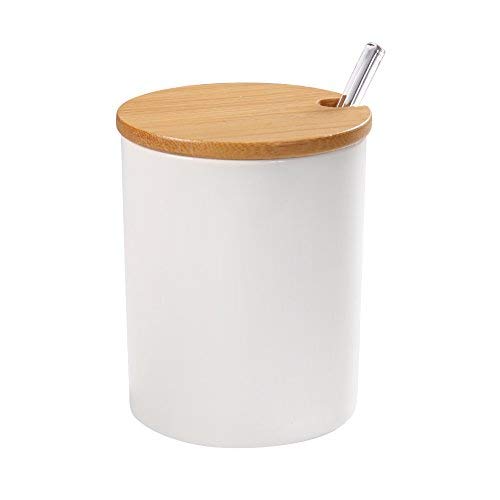 Sugar Bowl 77L Ceramic Sugar Bowl with Lid and Spoon Sugar Containers for Countertop Sugar Dispenser  Sugar Spoon  Bamboo Lid Salt and Pepper Bowls White (108 OZ133 Cup)
