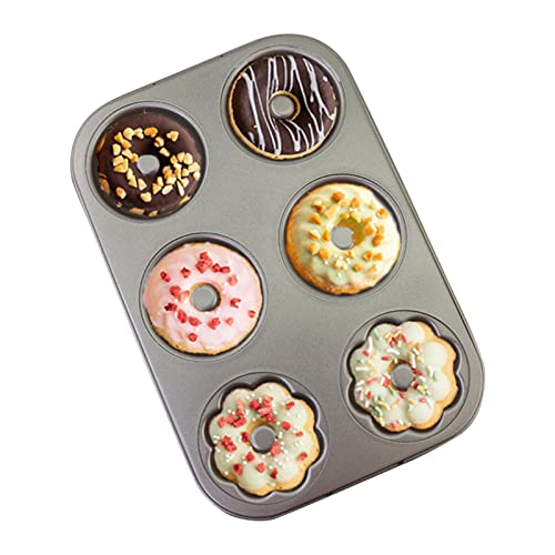 6 Cup Donut Pan Mold  Gold Carbon Steel Doughnut Baking TrayTin  NonStick 6Cavity Desig Cake Mould For home cafe bar and restaurant (size3 Type of Hole)