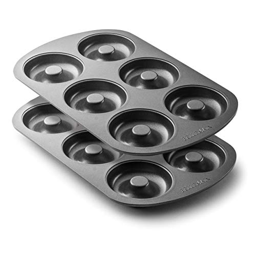 Bellemains Premiere Donut Pan for Baking  Make Perfect Bagels and Cake Donuts  Nonstick 125 x 85 Doughnut Pan with 6Doughnut Molds  Includes 2 Steel Donut Trays