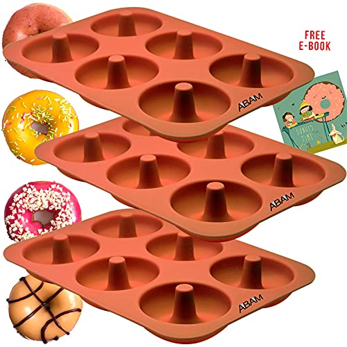 PROFESSIONAL Premium Silicone Donut Pan 3Pack  Non Stick Doughnut Pans for Baking with 6 Slots  Reusable Bagel Mold Tray for Prolonged Use  Microwave Freezer  Dishwasher Safe Silicon Molds