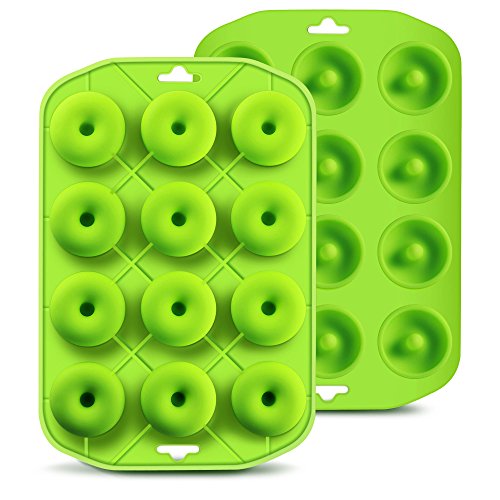 Silicone Mini Donut Maker Baking Muffin Pan Tray 12 Holes Pure Food Grad Green makes12 Full Size Donuts BPA Free German LFGB Approved by Cupidove