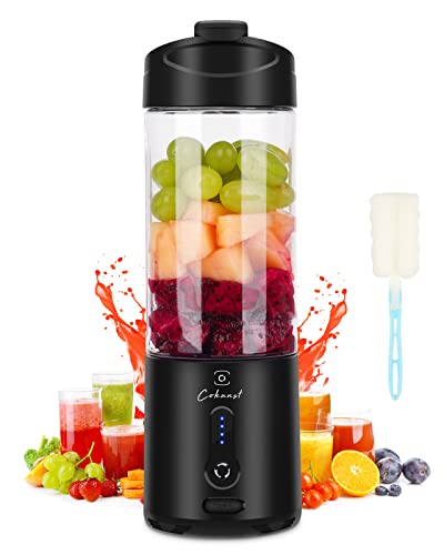 COKUNST Portable Blender for Shakes and Smoothies BPAFree 18Oz Portable Blenders with 6 Blades and TypeC Rechargeable Fruit Veggie Juicer Mini Portable Mixer Cup with Ice Cube Tray and Cleaning Brush for Travel Sports Kitchen