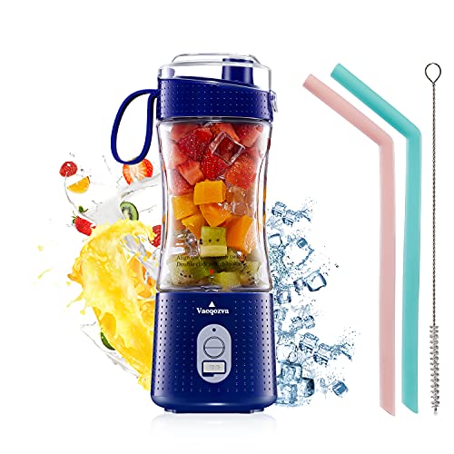 Portable Blender Vaeqozva USB Rechargeable Smoothie on the Go Blender Cup with Straws Protein Shakes Fruit Mini Mixer for Home Sport Office Camping  Navy Blue
