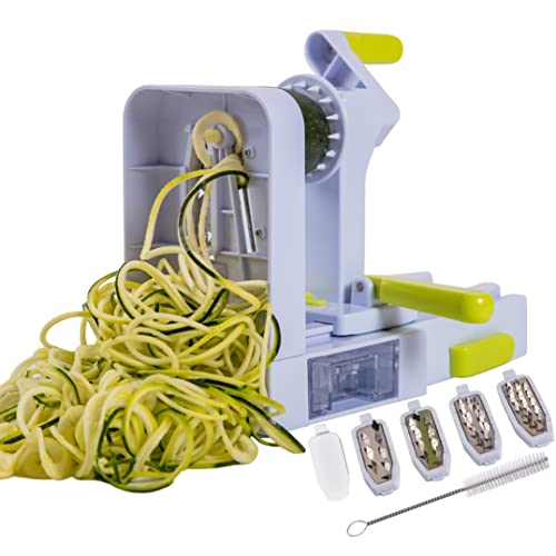 Brieftons QuickFold 5Blade Spiralizer Versatile  Compact Foldable Vegetable Spiral Slicer Best Veggie Pasta Spaghetti Maker for Low CarbPaleoGlutenFree with Brush  4 Recipe Ebooks
