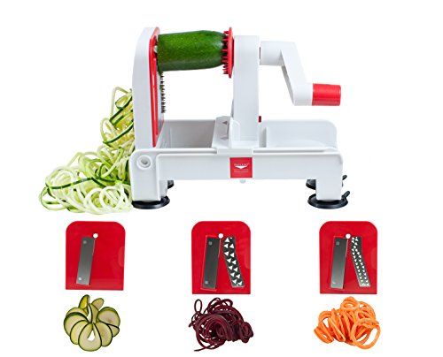 Paderno World Cuisine 3Blade Folding Vegetable Slicer  Spiralizer Pro CounterMounted and includes 3 Different Stainless Steel Blades