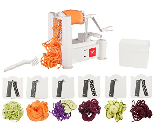 Paderno World Cuisine 6Blade Vegetable Slicer  Spiralizer CounterMounted and includes 6 Different Stainless Steel Blades