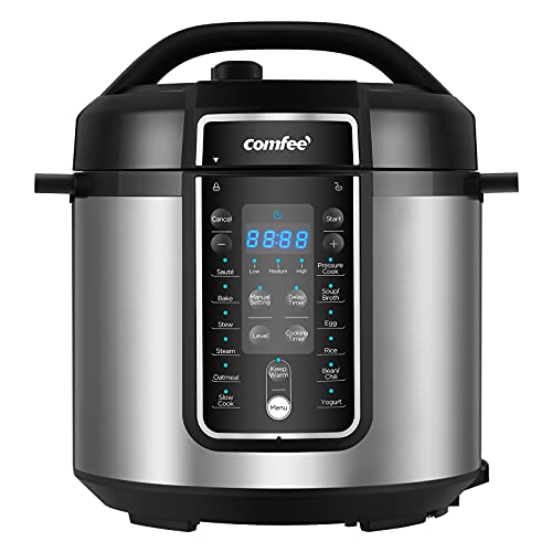 COMFEE 6 Quart Pressure Cooker 12in1 One Touch KickStart MultiFunctional Programmable Slow Cooker Rice Cooker Steamer Sauté pan Egg Cooker Warmer and More