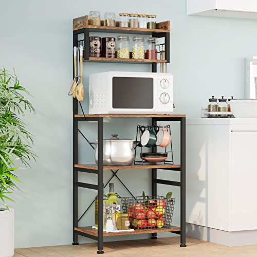 Lulive Bakers Rack 5Tier Microwave Oven Stand with Shelves Kitchen Storage Rack with Hutch Adjustable Shelf 6 Hooks Free Standing Kitchen Organizer