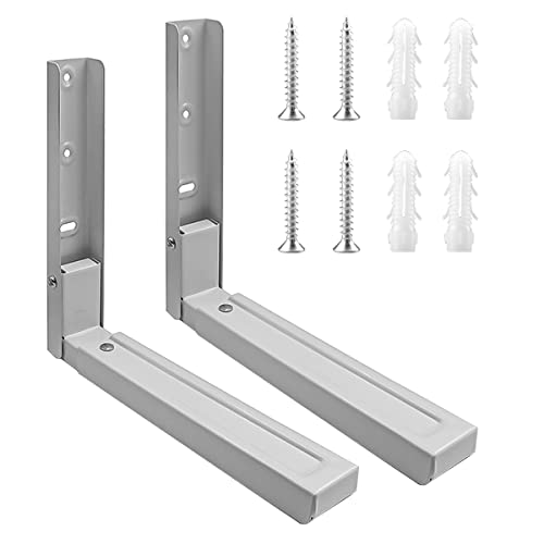 Microwave Brackets Wall Mount Under Cabinet Microwave Mounting kit Heavy Duty Microwave Shelf Holder Arms Extend  Foldable Fit for Most of Microwaves (White)