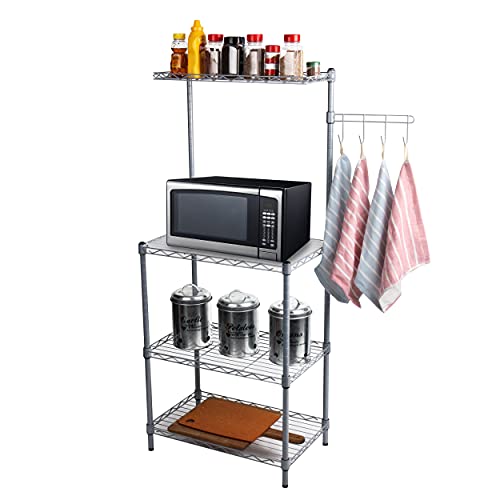 Mind Reader 3 Tier Microwave Shelf Counter Unit with Hooks Silver