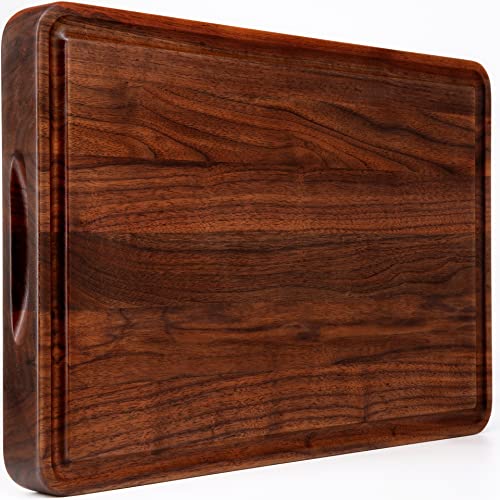 AZRHOM Large Walnut Wood Cutting Board for Kitchen 18x12 (Gift Box) with Juice Groove Handles Nonslip Mats Thick Reversible Butcher Block Chopping Board Cheese Charcuterie Board