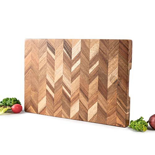 BILLF Wooden Chopping Board 14x9 inch Acacia Wood Cutting Board for Kitchen Chopping Butcher Block Cutting Board with End Grain