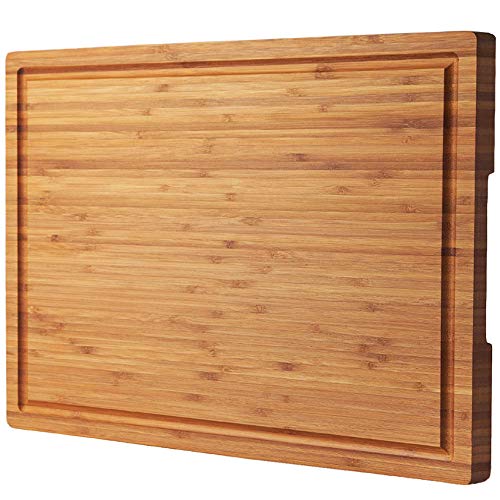 Bamboo Wood Cutting Board for Kitchen 18 Large Cheese Charcuterie Chopping Block with Side Handles and Juice Grooves