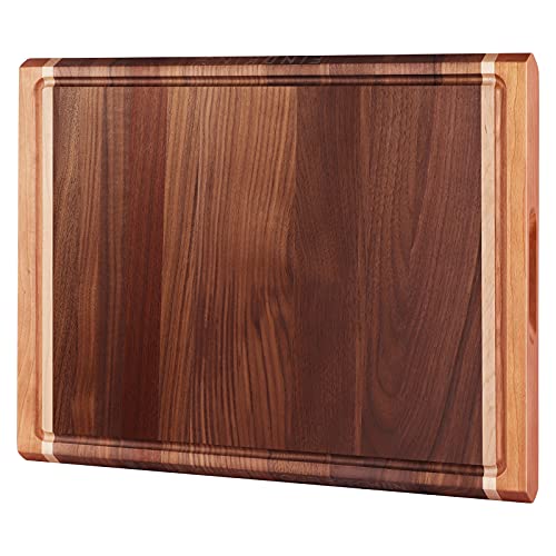 FINDKING Walnut Cutting Board Wooden Butcher Block Meat Chopping Board for Kitchen Large Thick Heavy with Juice Groove Side Handle 175 x 129 x 11 Inches