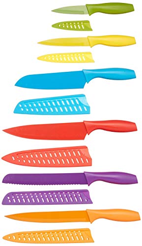 Amazon Basics 12Piece ColorCoded Kitchen Knife Set 6 Knives with 6 Blade Guards