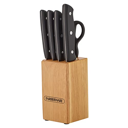 Farberware Triple Riveted Cutlery Prep Knife Block Set 6Piece Black