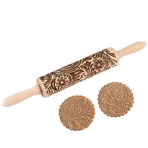 Paisley Embossed Wooden Rolling PinEvermarket Engraved Embossing Rolling Pin with Christmas Snowflake Flower Pattern for Baking Embossed CookiesCute Kitchen Tool for Kids and Adults