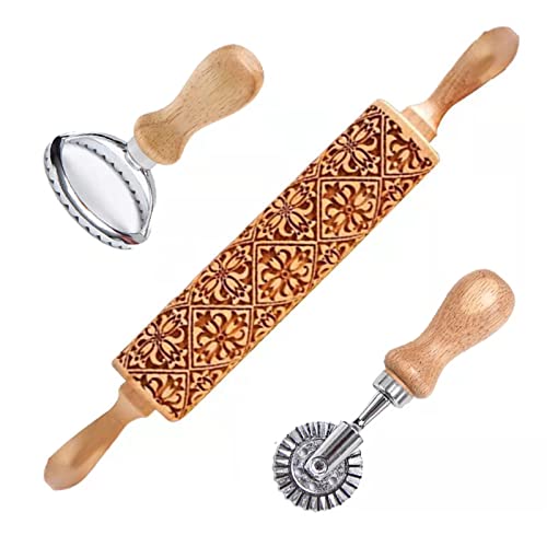 Rolling Pin for Baking with Cookie Mold  Cutter Embossing Rolling Pin Engraved Decor Tools for Kitchen Creative Baking Great Gifts