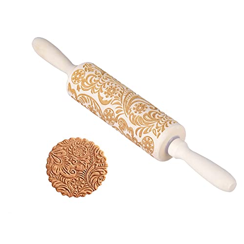 Wooden Embossing Rolling Pins with Designs for Baking Engraved Rolling Pin with Pattern Fondant Roller Snowflakes Christmas 3D