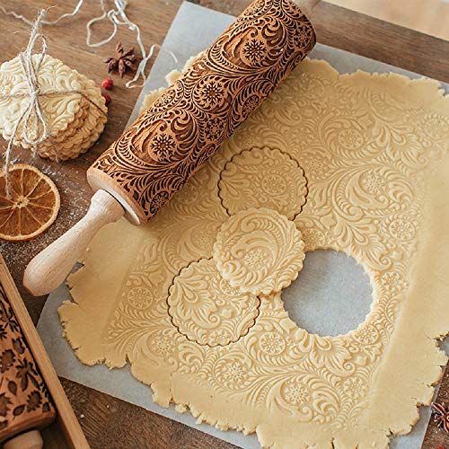 rolling pins for bakingembossed rolling pin Engraved Embossing Rolling Pin Kitchen Decor Tools for Baking Embossed CookiesBirthday Gifts for Women Gift for WomenMom Birthday Gift(Flower)