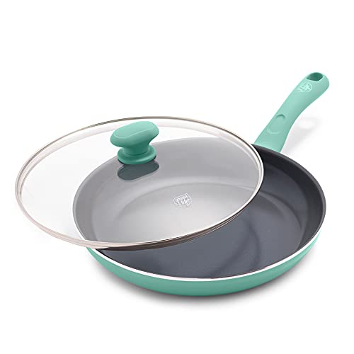 GreenLife Soft Grip Diamond Healthy Ceramic Nonstick 11 Frying Pan Skillet with Lid PFASFree Dishwasher Safe Turquoise
