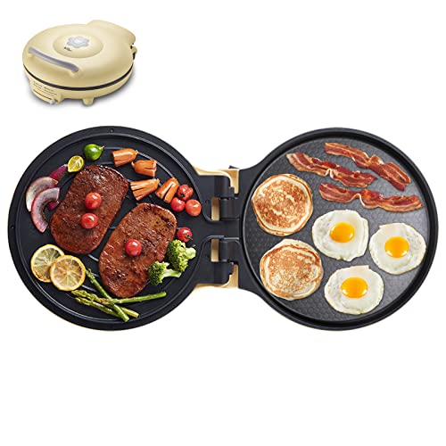 Bear Electric Griddle 118 Smokeless Indoor Grill with Nonstick Baking Frying Pan Adjustable Temperature Control 1500W Electric Skillet for Breakfast Lunch Dinner Snacks Panini Crepe Pizza Maker