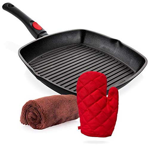 Square Die Casting Aluminum Grill Pan Detachable Handle Griddle Nonstick Stove Top Grill PanChef Quality Perfect for Meats Steak Fish And VegetablesDishwasher Safe11 Inch By Moss  stone