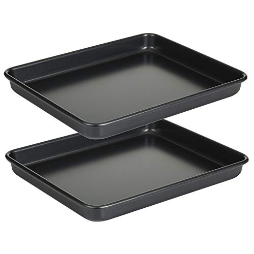 11 Inch Baking Sheets Pan Nonstick Set of 2 Walooza 1inch Deep Baking Trays 11X9 Inch Cookie Sheet Replacement Toaster Oven Tray Non Toxic  Heavy Duty  Easy Clean