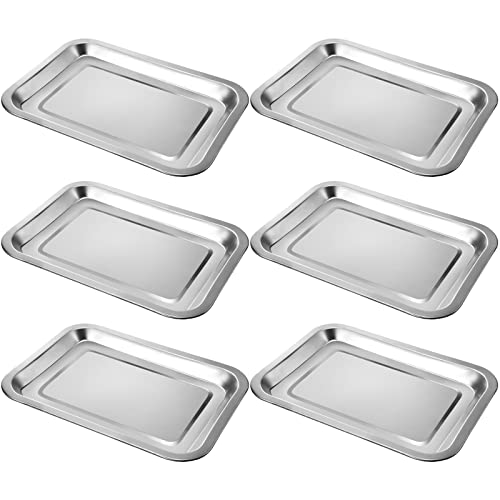 6 Pack Stainless Steel Tray Sturdy Baking Pans Metal Tray Baking Sheets Safe Cookie Sheet Toaster Oven Pan Rectangle 104 x 76 x 07 Inch for Kitchen Cooking Easy Clean
