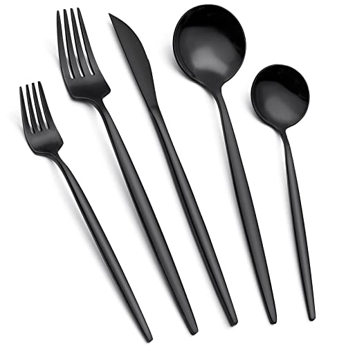 60Piece Black Silverware Set EWFEN Flatware Set for 12 FoodGrade Stainless Steel Tableware Cutlery Set Utensil Sets for Home Restaurant Mirror Finish Dishwasher Safe