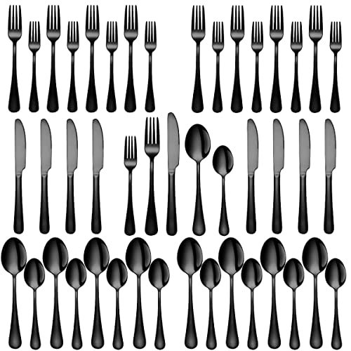 Black Silverware Set SuperCook 40 Piece Flatware Set for 8 Stainless Steel Cutlery Eating Utensils  Mirror Finish Tableware include Knife Fork Spoon Dishwasher Safe for Daily Used