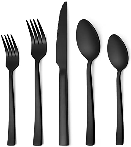 Matte Black Silverware Set for 4 20 Piece Black Utensils Flatware Set Stainless Steel Tableware Cutlery Set for Home Kitchen Includes Forks Spoons and Knives Set Dishwasher Safe